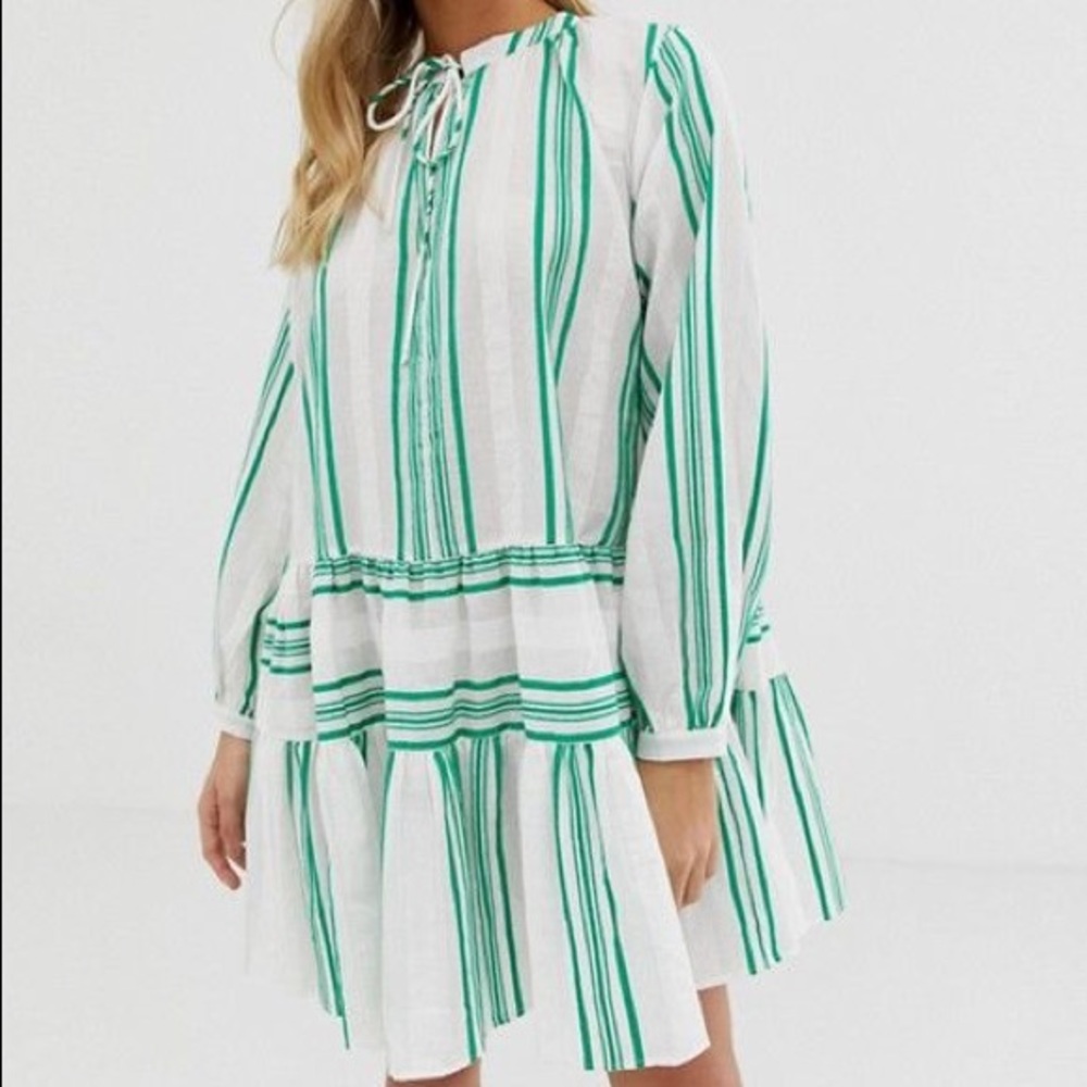 ASOS Casual Green Striped Smock Dress